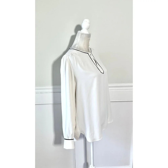 Loft Cream Tipped Blouse Keyhole S - Picture 3 of 6